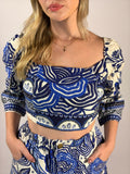 Blusa Cropped Azul Floral - Até logo, verão